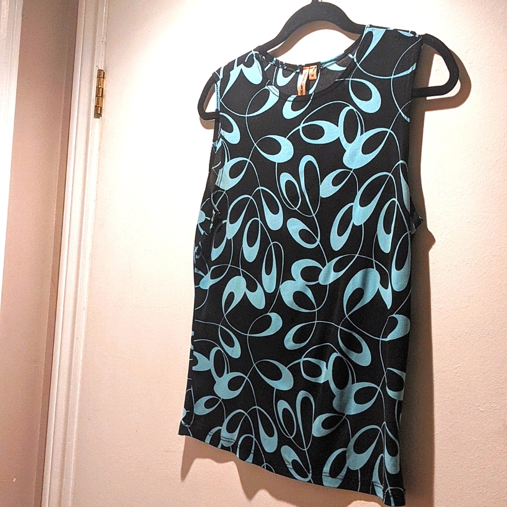Size M - Tourquoise and Black Sleeveless Top by Susan Lawrence